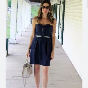 NEW Rebecca Taylor Midnight Blue Silk Strapless Party Dress Sz 8